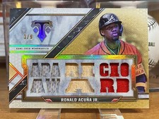 Ronald Acuna Jr. 2021 Triple Threads Gold Jersey/Bat #3/9 Braves Free Shipping