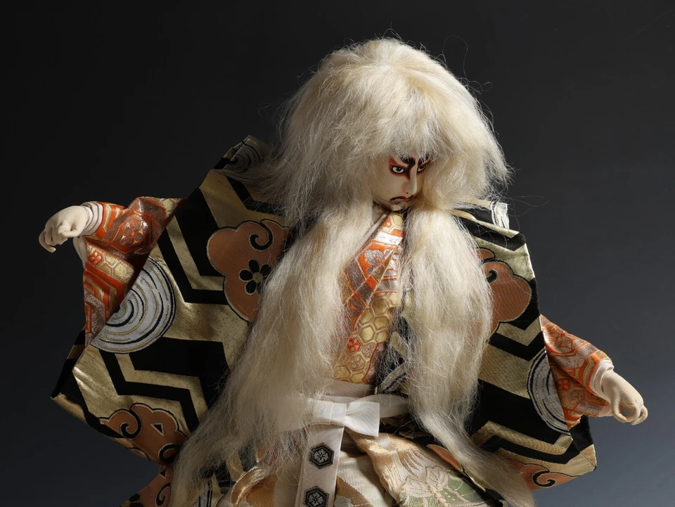 Muñeca Kabuki Japonesa Antigua Vintage Tamaño Grande -Kagami Jishi- Leo Blanca 57cm Foto 4 de 4