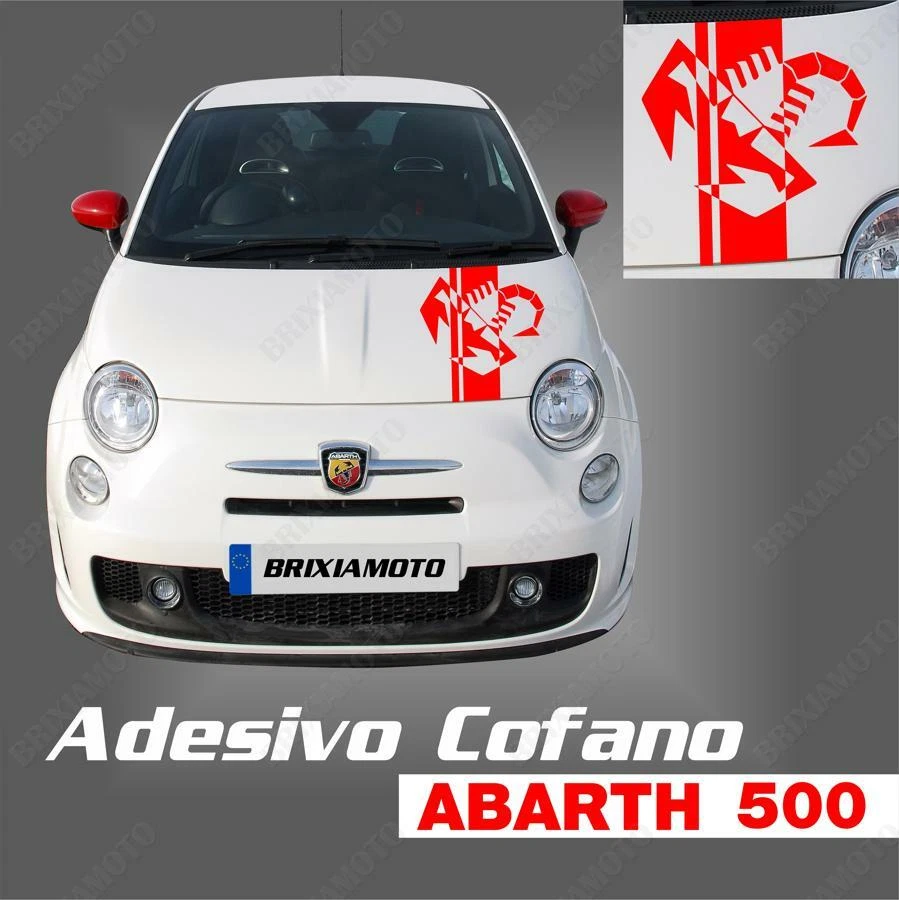 BRIXIAMOTO ADESIVO COFANO LOGO ABARTH STRISCIA E SCORPIONE RACING PER FIAT PUNTO 500 ROSSO