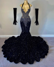 Black Beaded Sequins Prom Dresses for Girls New Arrival Evening Party Gowns