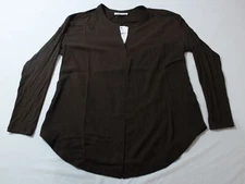 DR2 Women's Split Neck Casual Long Sleeve Top CA4 Espresso Medium NWT 