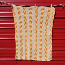 Handmade Crochet Baby Blanket 32" x 44" White Orange Yellow Green