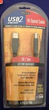 Belkin USB2 Hi Speed Cable 10'/3m F3U133-10 Windows Mac USB-A to USB-B NEW NIP