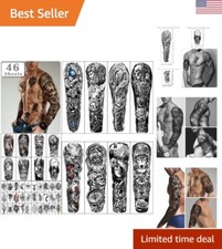 46 sheets Full Arm Skull Temporary Tattoos For Men Half Arm Shoulder Angel Ta...