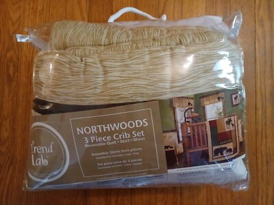  3-Pc Trend Lab Northwoods Woodland Crib Set Comforter Sheet Skirt