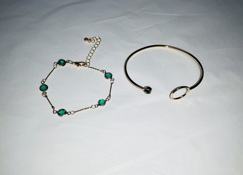 Wunderschönes Strass ARMREIF & ARMBAND SET Modeschmuck Rosegold & Grün