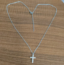 Women Silver Gold Plated Stainless Steel CZ Cross Pendant Necklace Gift PE11
