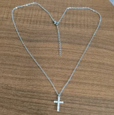Women Silver Gold Plated Stainless Steel CZ Cross Pendant Necklace Gift PE11