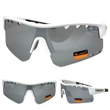 Oversized WRAP AROUND Cycling Shield SUN GLASSES Large White Frame Vented Lens