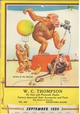 ART CALENDAR (1950/ 09)  LAWSON WOOD "Action At Auction" Monkeys (Desoto Dealer