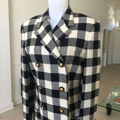 GIANNI VERSACE black & white wool houndstooth coat size 44 from F
