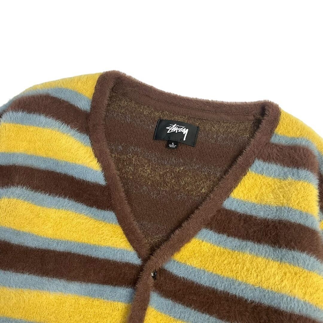 Stussy Shaggy Cardigan Horizontal Striped Mohair 21AW Brown Stussy Shaggy Cardigan Horizontal Striped Mohair 21AW Brown