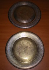 Lot of 2 Vintage EGYPTIAN Brass & Copper Decorative Plates * 7.5" FLAWED -FADED