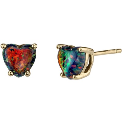 Peora 14K Gelbgold kreierter schwarzer Opal Herzform Ohrringe für Frauen