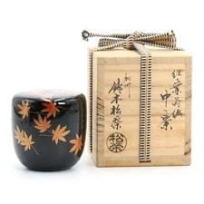 Suzuki Shoei Autumn Leaves Makie Natsume Tea Caddy w/Box Tea Ceremony Utensils 