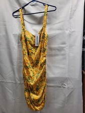 Urban Outfitters Mini Dress M Womens Sleeveless Bodycon Ruched Floral Yellow NWT