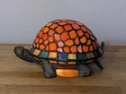 Vtg Tiffany Style Stained Glass Turtle Accent Lamp 9" Night Light On Off Switch