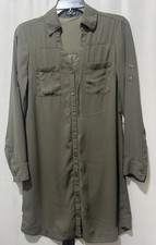 Express Women’s XS Olive Green Utility Shirt Dress 100% Polyester Long Sleeve