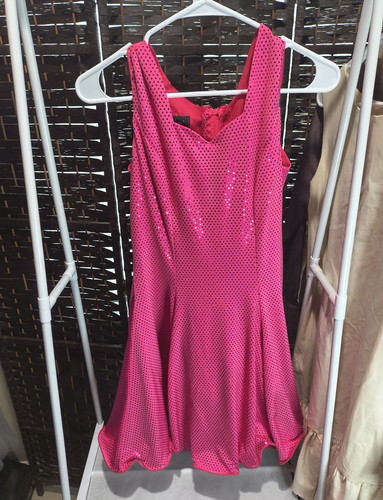 Rivar's Pink Spark Dots Dress Ruffle Bottom Women Size 5/6 Vintage From The 90s