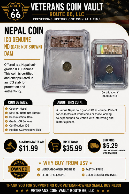 ICG Genuine Nepal ND Dam Coin – Slabbed Ancient Nepalese Copper Coin Certified