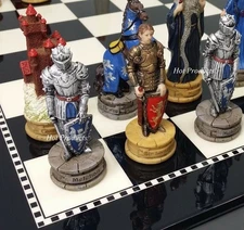 Medieval Times King Arthur Knight Chess Set With Black & White Gloss Board