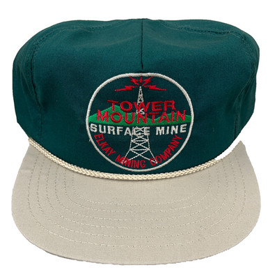 Vintage Tower Mountain Surface Mine Trucker Hat Cap Made In USA Elkay Coal Rope