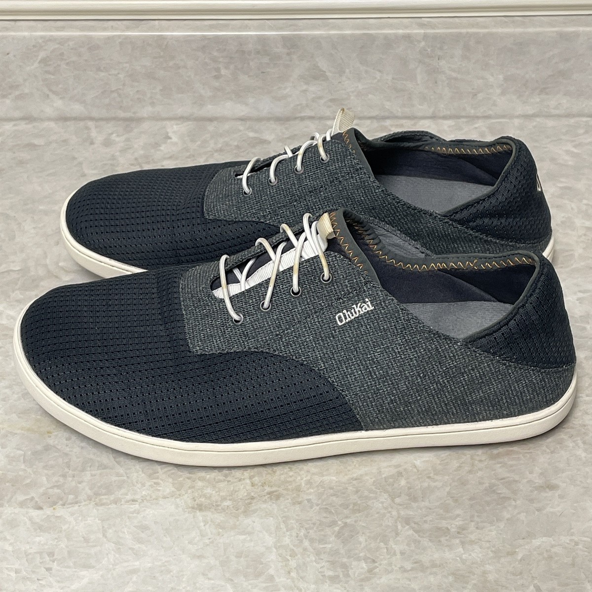 Olukai Nohea Moku Shoe Mens 10 Gray Mesh Slip On Bungee Lace 