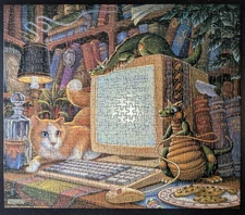 Sunsout CAT AND MOUSE by Randal Spangler 550 pc Jigsaw Puzzle DRAGLINGS Dragons