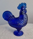 Vintage Cobalt Blue Depression Style Glass Rooster Candy Dish 8.5" Tall