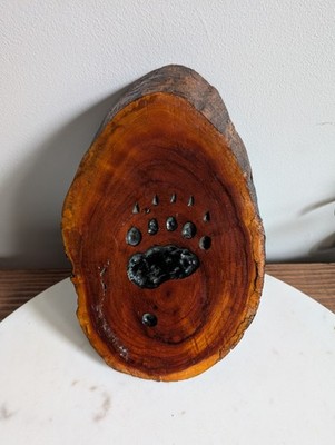 Rustic Bear Paw Wood Plaque Live Edge Log Slice Cabin Wall Decor Handmade