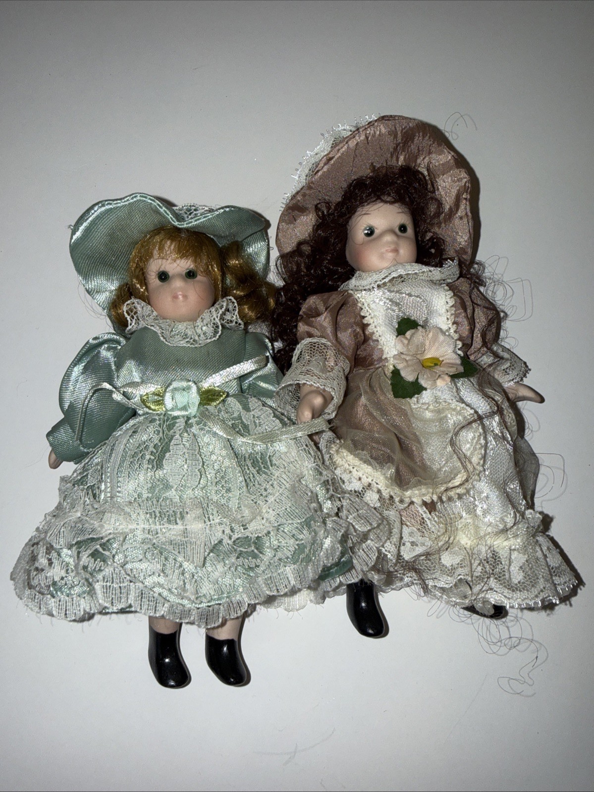 Two 6.5&rdquo; Porcelain Dolls, Strawberry Blonde W/ Mint Dress 