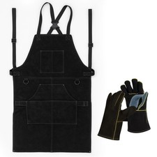 Professional Welding Apron Leather Heat-Resistant, with 6 Pocket Convenience