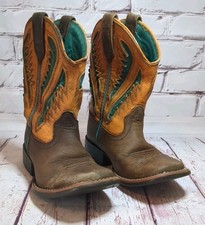 Ariat Ventek Wiggle Room Western Square Toe Boots Brown Turquoise Orange Kids 10