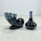 Vtg Van Briggle Pottery Cornucopia Vase Anna Black & Blue Volcanic Drip Glaze