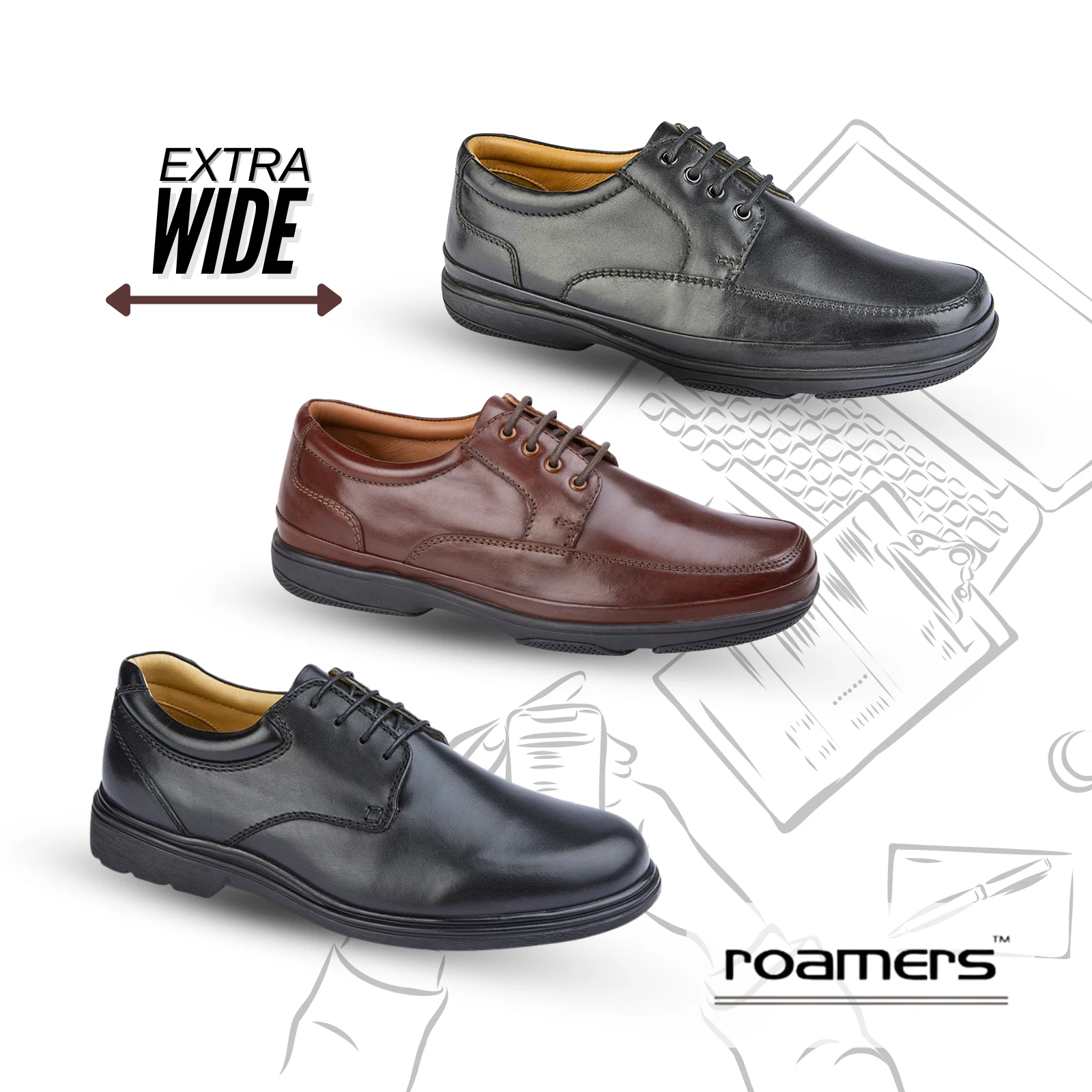 Mens Roamers Wide Shoes EEE Fit Leather Lightweight Comfort Office Smart Cadet
Opens in a new window