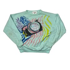 Vintage 90s Camera Holographic Zebra Print Crewneck Sweatshirt Youth 14