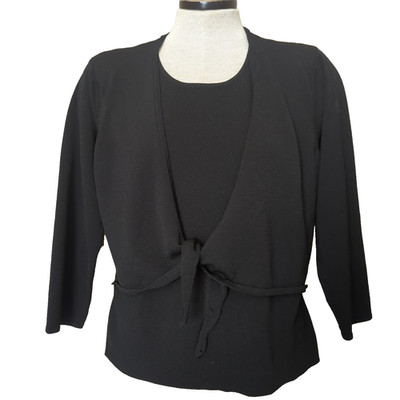 Talbots  Black Faux Layer 3/4 Sleeve Front Tie Top Size L Viscose Blend-lp365