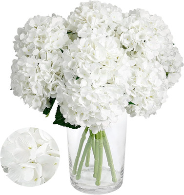 8PCS White Hydrangea Artificial Flowers for Outdoors and Indoor, Silk Faux Hydra