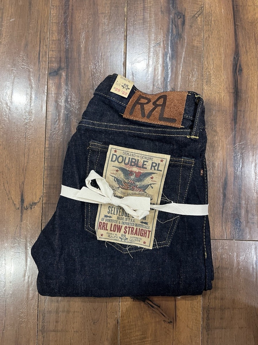 NWT Double RL RRL Low Straight Selvedge Denim Jeans Mens 29x32