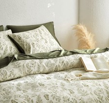 Floral Duvet Cover Queen 3pc Olive Green Vintage Cottagecore Coquette Bedding