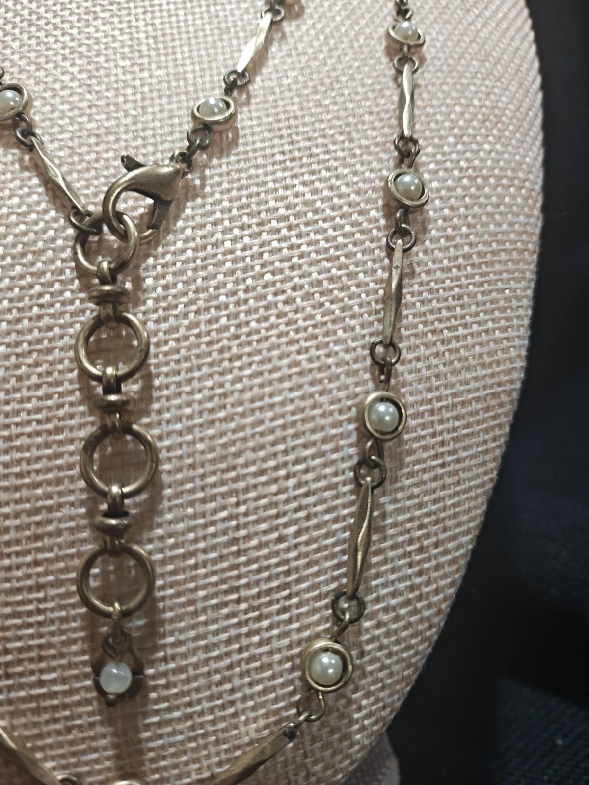 Retired Lucky Brand Gold Tone 3-in-1 Convertible Pearl & Bar Necklace 36" + 2 - product detail image 2