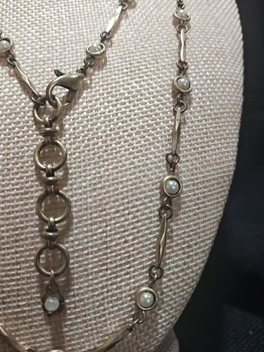 Retired Lucky Brand Gold Tone 3-in-1 Convertible Pearl  & Bar Necklace 36" + 2 image 2