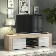 Image of TV Stand 130cm Matt Oak Body Gloss White Doors Modern Media Cabinet LUNARO