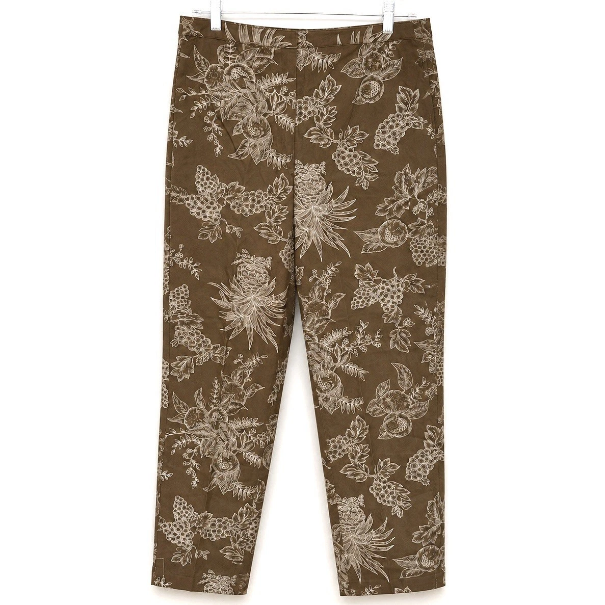 Talbots Petites Stretch Cropped Pants Women’s 16 Brown Floral Botanical Capri