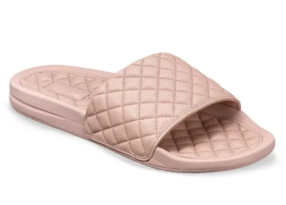 Sandalo APL Lusso Slide nuovo con scatola in pelle trapuntato CREMA POLVERE ROSA taglia US 6