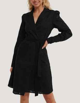 NA-KD Damen Kleid Anglaise Blazer Kleid Wickelkleid Schwarz Größe 34