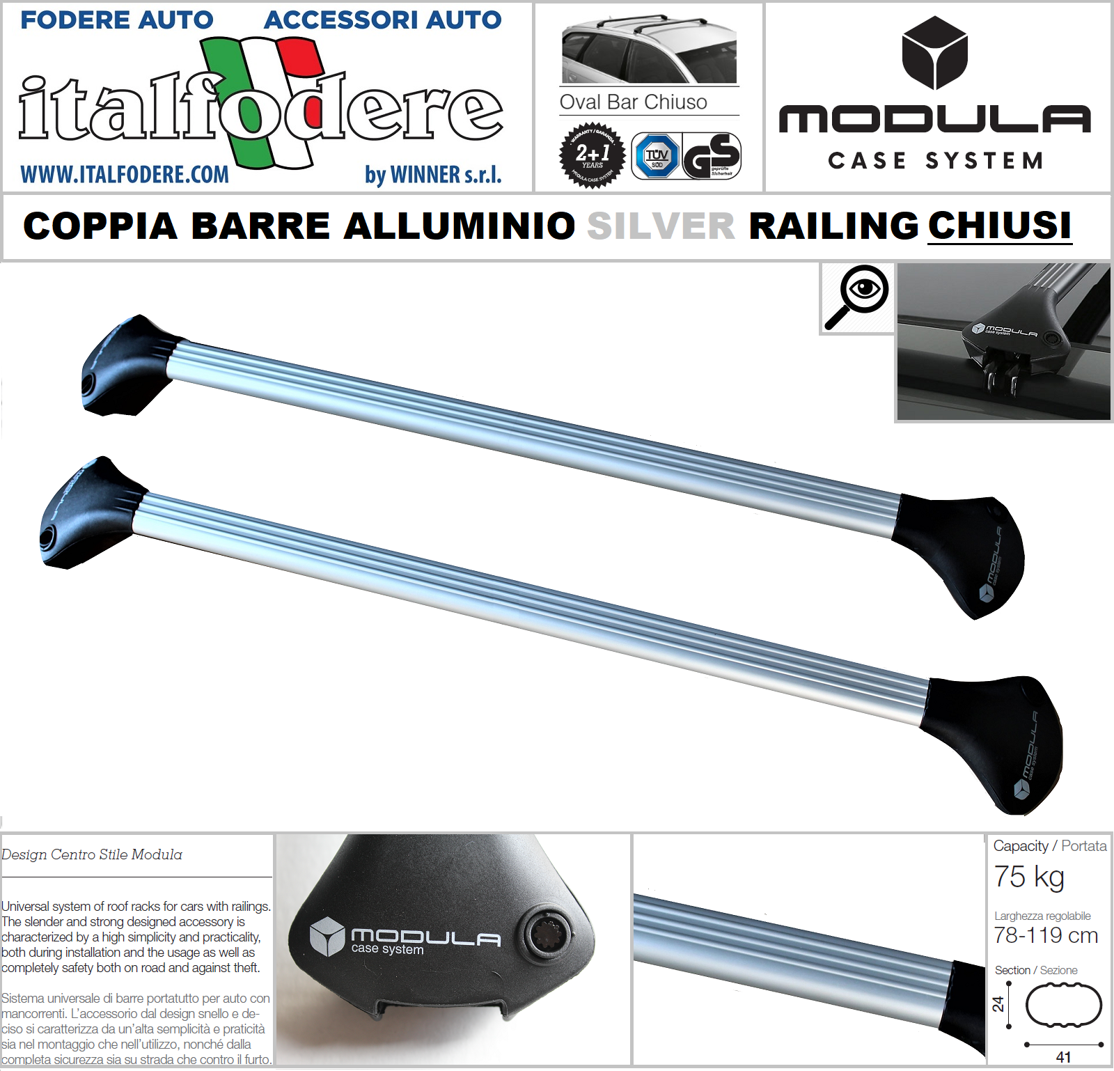 Barre Portatutto Per Fiat 500X (dal 2015) Con Rails Chiusi + Box 430L Nero Opaco - Kit Completo In Acciaio E ABS - 2