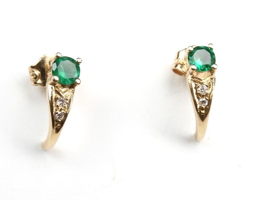 Colombian Emerald & Diamond Earrings 0.39 TCW 18K Yellow Gold Fine Jewelry Muzo - Picture 4 of 14
