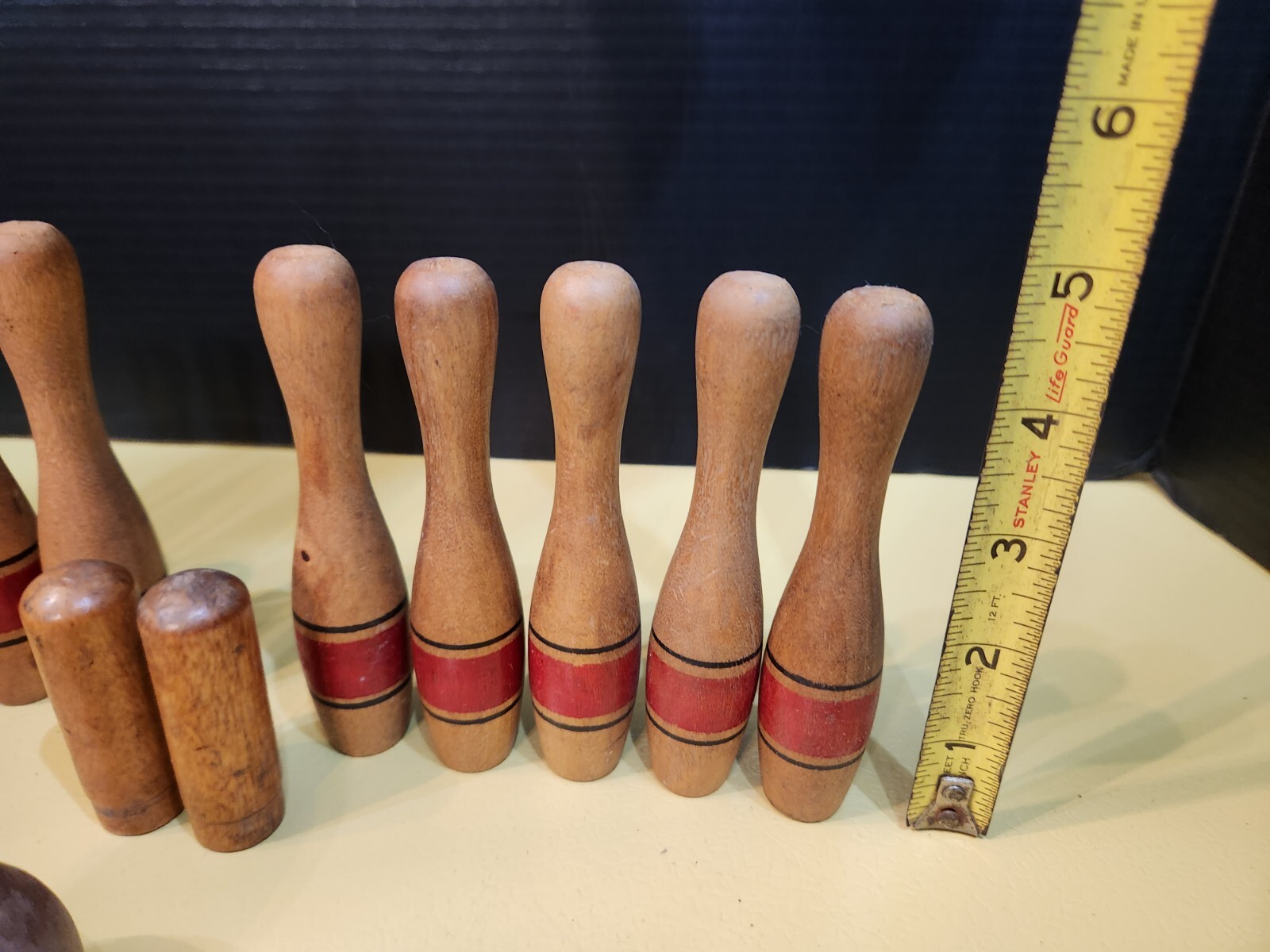 Antique Primitive Wood Ten Pins Toy Game by Milton Bradley Original