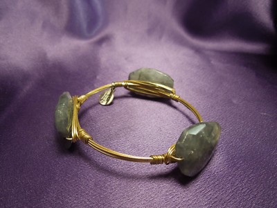 Quartz 3 Stone Wire Gold Tone Bangle Bracelet W/ BB Signed Tag